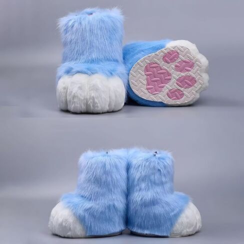 Furry Faux Animal Paw Slippers, Cosplay Animal Cat Wolf Dog Fox Fur Costume Shoes, Fursuit Fur Accessories Slippers KIG in Saudi Arabia