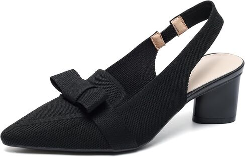 Women's Knitted Bow Slingback Chunky Heel Pumps Closed Pointed Toe Slip On Low Block Heels Daily Work Office Dress Shoes in Kuwait