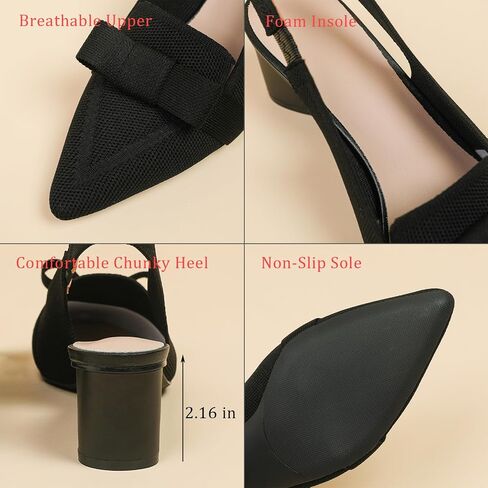 Women's Knitted Bow Slingback Chunky Heel Pumps Closed Pointed Toe Slip On Low Block Heels Daily Work Office Dress Shoes in Kuwait