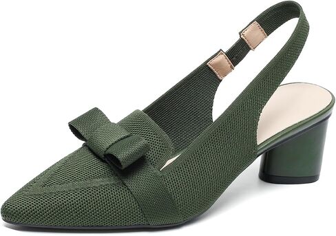 Women's Knitted Bow Slingback Chunky Heel Pumps Closed Pointed Toe Slip On Low Block Heels Daily Work Office Dress Shoes in Kuwait
