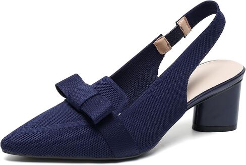 Women's Knitted Bow Slingback Chunky Heel Pumps Closed Pointed Toe Slip On Low Block Heels Daily Work Office Dress Shoes in Kuwait