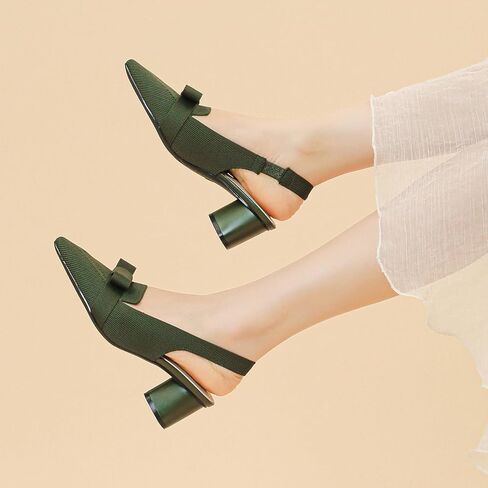 Women's Knitted Bow Slingback Chunky Heel Pumps Closed Pointed Toe Slip On Low Block Heels Daily Work Office Dress Shoes in Kuwait