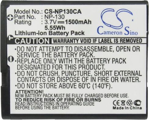 بطارية PRUVA متوافقة مع Casio Exilim EX-FC300S، Exilim EX-H30، Exilim EX-H30BK، Exilim EX-H35، Exilim EX-ZR100، Exilim EX-ZR1000، P/N: NP-130، NP-130A 1500 مللي أمبير in Kuwait