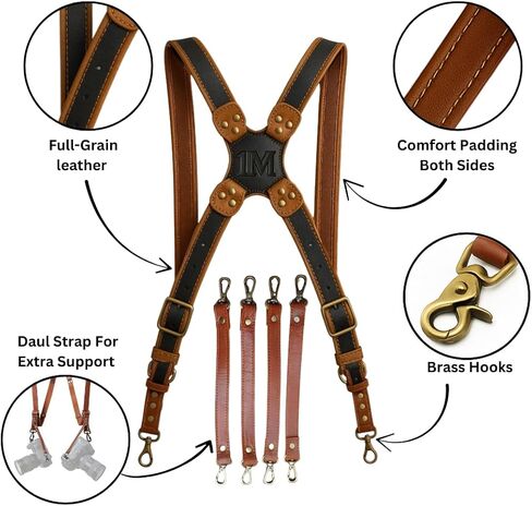 Dual Camera Leather Harness Combo Set – Full-Grain Leather Modular Carry System for DSLR and SLR, Holds 2–4 Cameras and Phone, with Neck Strap, Wrist Strap, SD Case, and Cable Ties in Saudi Arabia