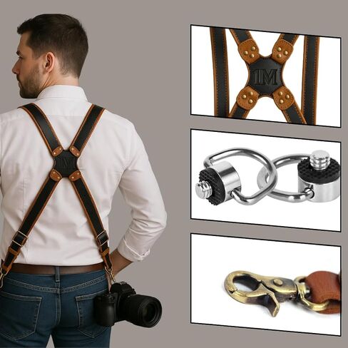 Dual Camera Leather Harness Combo Set – Full-Grain Leather Modular Carry System for DSLR and SLR, Holds 2–4 Cameras and Phone, with Neck Strap, Wrist Strap, SD Case, and Cable Ties in Saudi Arabia