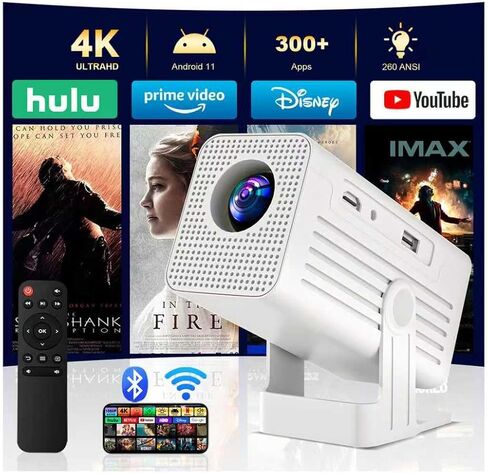 [جهاز عرض ذكي مع التطبيقات] جهاز عرض صغير مدعوم بدقة 4K مع واي فاي وبلوتوث، جهاز عرض أفلام XENPONAD للتخييم في غرفة النوم والاستخدام الخارجي، جهاز عرض محمول مع مكبر صوت، حجر مفتاح تلقائي in Kuwait