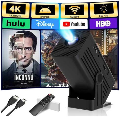 [جهاز عرض ذكي مع التطبيقات] جهاز عرض صغير مدعوم بدقة 4K مع واي فاي وبلوتوث، جهاز عرض أفلام XENPONAD للتخييم في غرفة النوم والاستخدام الخارجي، جهاز عرض محمول مع مكبر صوت، حجر مفتاح تلقائي in Kuwait