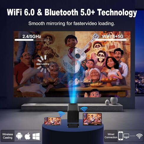 [جهاز عرض ذكي مع التطبيقات] جهاز عرض صغير مدعوم بدقة 4K مع واي فاي وبلوتوث، جهاز عرض أفلام XENPONAD للتخييم في غرفة النوم والاستخدام الخارجي، جهاز عرض محمول مع مكبر صوت، حجر مفتاح تلقائي in Kuwait
