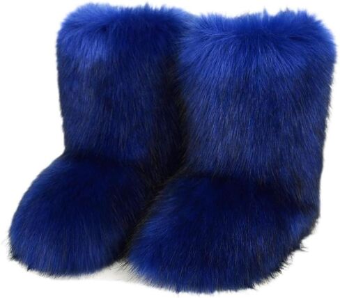 Women's Fluffy Furry Snow Boots Faux Fur Mid-Calf Flat Booties in Saudi Arabia