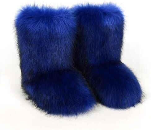 Women's Fluffy Furry Snow Boots Faux Fur Mid-Calf Flat Booties in Saudi Arabia