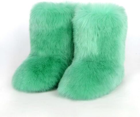 Women's Fluffy Furry Snow Boots Faux Fur Mid-Calf Flat Booties in Saudi Arabia