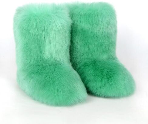 Women's Fluffy Furry Snow Boots Faux Fur Mid-Calf Flat Booties in Saudi Arabia