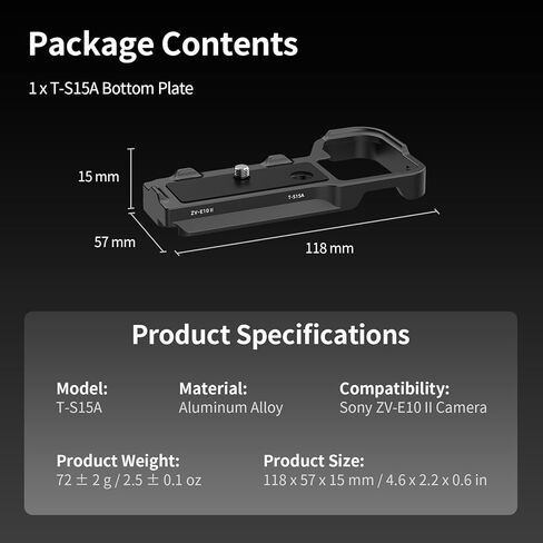 اللوحة السفلية Nitze ZV-E10 II لهاتف Sony ZV-E10 II، مع لوحة مدمجة سريعة التحرير لـ Arca وفتحة الحزام وفتحات ملولبة 1/4 بوصة - T-S15A in Kuwait