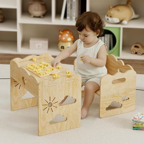 Montessori Table and Chair Set -Toddler Table and Chair Set, Wood Toddler Table and Chairs, Weaning Baby Tables Chair Set, Ldeal for Mealtime, Learning, and Play, Easy to Assemble in Saudi Arabia