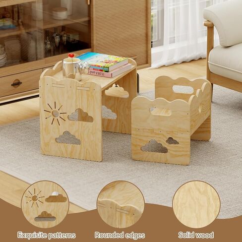 Montessori Table and Chair Set -Toddler Table and Chair Set, Wood Toddler Table and Chairs, Weaning Baby Tables Chair Set, Ldeal for Mealtime, Learning, and Play, Easy to Assemble in Saudi Arabia