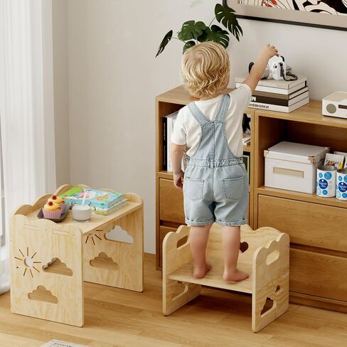 Montessori Table and Chair Set -Toddler Table and Chair Set, Wood Toddler Table and Chairs, Weaning Baby Tables Chair Set, Ldeal for Mealtime, Learning, and Play, Easy to Assemble in Saudi Arabia
