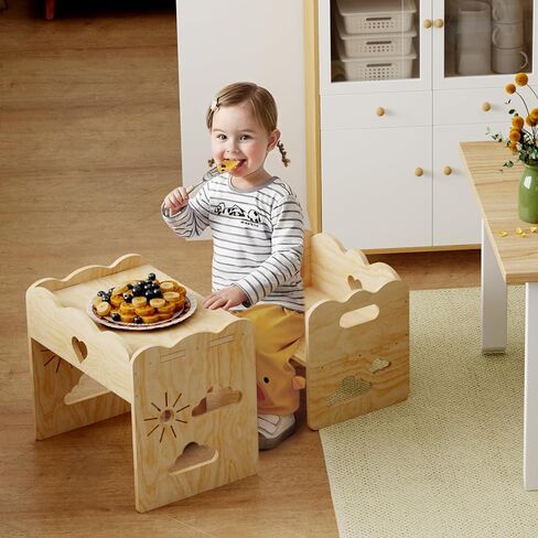Montessori Table and Chair Set -Toddler Table and Chair Set, Wood Toddler Table and Chairs, Weaning Baby Tables Chair Set, Ldeal for Mealtime, Learning, and Play, Easy to Assemble in Saudi Arabia