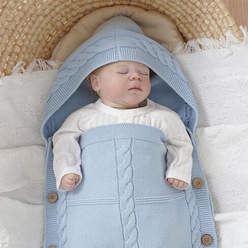 Newborn Baby Swaddle Blanket 100% Cotton Sleeping Bag Knit Wrap Receiving Blankets Cozy for Boy Girl Khaki 0-6 Month in Kuwait