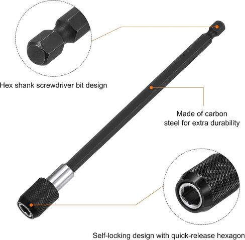 Magnetic Extension Chuck Adapter 6" 1/4 Inch Hex Shank Quick Release Bar Socket Screwdriver Bit Holder for Screwdriver Bits Nuts Drills Socket Driver Adapter, Black in Saudi Arabia