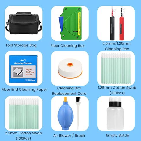 11 in 1 Fiber Optic Cleaning Kit, 1.25mm 2.5mm Interface Optical Cable Cleaner Tool with 550 Times Fiber Optic Cleaning Box and Replace SC FC ST LC MU Connector in Saudi Arabia