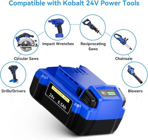 2 حزمة 6.5Ah بديلة لبطارية Kobalt 24V KB624-03 KB524-03 KB424-03 KB224-03 KB124-03، متوافقة مع أدوات الطاقة اللاسلكية Kobalt 24V in Kuwait