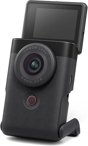 كاميرا PowerShot V10 Vlog من Canon - كاميرا تسجيل فيديو صغيرة الحجم بدقة 4K مع حامل مدمج وميكروفونات استريو وشاشة قابلة للطي (أسود) (5947C002) + حامل ثلاثي القوائم DM-E100 ميكروفون + بطاقة ذاكرة سعة 64 جيجابايت in Kuwait