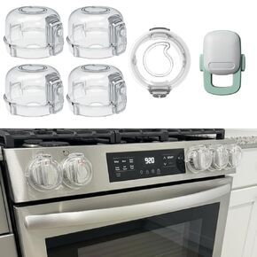 Stove Knob Covers for Child Safety - 5+1 Pack Upgraded Double-Key Design, Universal Fit Gas Oven Knob Locks, Heat-Resistant Clear View Baby Proof Covers for Kids and Pets (White) in Saudi Arabia