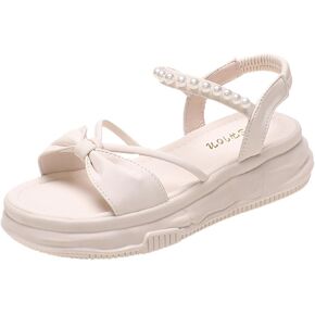 Women's Open Toe Platform Sandals Pearls Cross Straps Pull-on Summer Beach Shoes in Kuwait