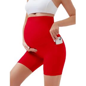 Women's 5" Maternity Yoga Shorts Over The Belly Pregnancy Workout Biker Under Dress Shorts with Pockets in Saudi Arabia