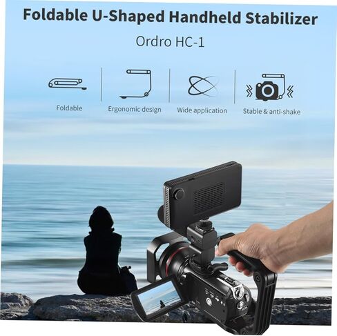 دعامة تثبيت الكاميرا المحمولة مع برغي لكاميرات الفيديو الرقمية ذات العدسة الأحادية العاكسة (DSLR) والهواتف، قبضة على شكل حرف U تدعم تسجيل الفيديو والميكروفون الخارجي وإضاءة LED باللون الأسود in Kuwait