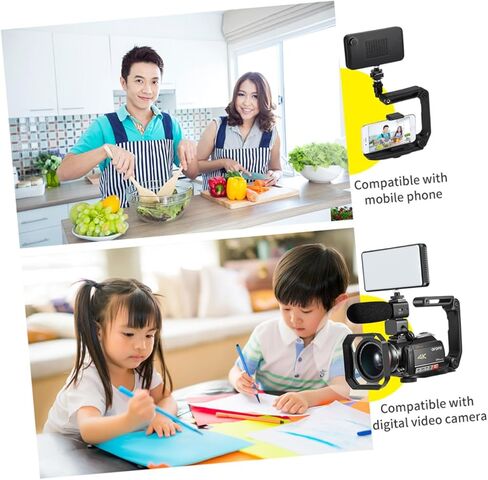 دعامة تثبيت الكاميرا المحمولة مع برغي لكاميرات الفيديو الرقمية ذات العدسة الأحادية العاكسة (DSLR) والهواتف، قبضة على شكل حرف U تدعم تسجيل الفيديو والميكروفون الخارجي وإضاءة LED باللون الأسود in Kuwait