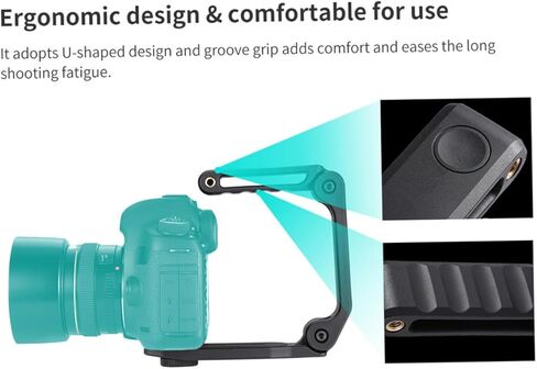 دعامة تثبيت الكاميرا المحمولة مع برغي لكاميرات الفيديو الرقمية ذات العدسة الأحادية العاكسة (DSLR) والهواتف، قبضة على شكل حرف U تدعم تسجيل الفيديو والميكروفون الخارجي وإضاءة LED باللون الأسود in Kuwait