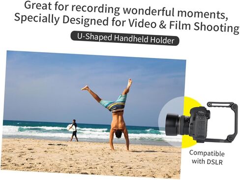 دعامة تثبيت الكاميرا المحمولة مع برغي لكاميرات الفيديو الرقمية ذات العدسة الأحادية العاكسة (DSLR) والهواتف، قبضة على شكل حرف U تدعم تسجيل الفيديو والميكروفون الخارجي وإضاءة LED باللون الأسود in Kuwait