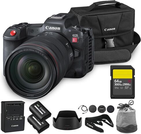 Canon EOS R5 C Mirrorless Cinema Camera Kit with RF 24-70mm f/2.8 Lens | 45MP Full-Frame, 8K RAW Video, Dual Pixel AF, Hybrid Photo & Cinema (5077C024) + LP-E6P Battery + 64GB Card + Shoulder Bag in Saudi Arabia