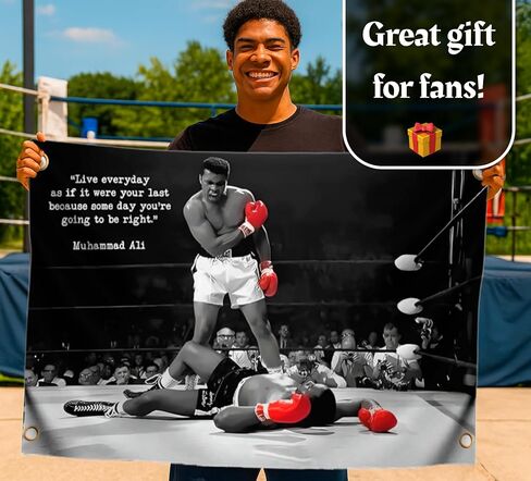 Male Ali Flag 3x5 with 4 Grommets - Indoor Polyester Single Sided Flags Boxing for Teens - Gym Sign Decor Inspiration - Muhammad Motiv Wall Art Home Gym Workout Posters Wall Hanging or Brotherhood in Saudi Arabia