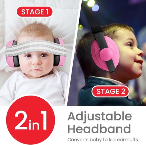 2-in-1 Adjustable Baby & Toddler Noise Cancelling Headphones - Ear Muffs for Kids 1-3 for Airplane Travel in Saudi Arabia