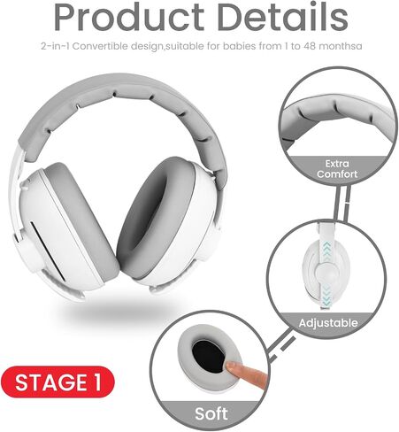 2-in-1 Adjustable Baby & Toddler Noise Cancelling Headphones - Ear Muffs for Kids 1-3 for Airplane Travel in Saudi Arabia