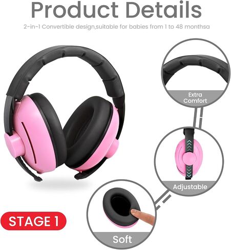 2-in-1 Adjustable Baby & Toddler Noise Cancelling Headphones - Ear Muffs for Kids 1-3 for Airplane Travel in Saudi Arabia