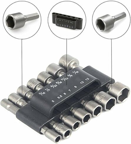14Pcs Power Nut Driver Bit Set Quick Change Dual SAE 1/4" Metric MM Detent Shank in Saudi Arabia
