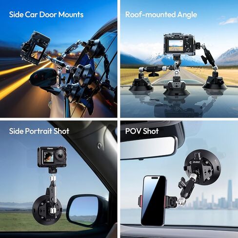 ULANZI TB15 Suction Cup Camera Mount, Heavy Duty Car Suction Camera Mount Magic Arm with 360° Rotation, 1/4" & 3/8" Thread Compatible with DJI OSMO Pocket 3/OSMO 360/Insta 360 x5 DSLR Car Boat Wall in Saudi Arabia
