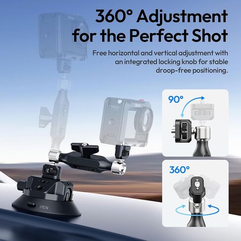 ULANZI TB15 Suction Cup Camera Mount, Heavy Duty Car Suction Camera Mount Magic Arm with 360° Rotation, 1/4" & 3/8" Thread Compatible with DJI OSMO Pocket 3/OSMO 360/Insta 360 x5 DSLR Car Boat Wall in Saudi Arabia