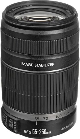 عدسة Canon EF-S 55-250mm f/4-5.6 is II (5123B006) + طقم فلتر + حافظة للغطاء + طقم تنظيف + المزيد (متجدد) in Saudi Arabia