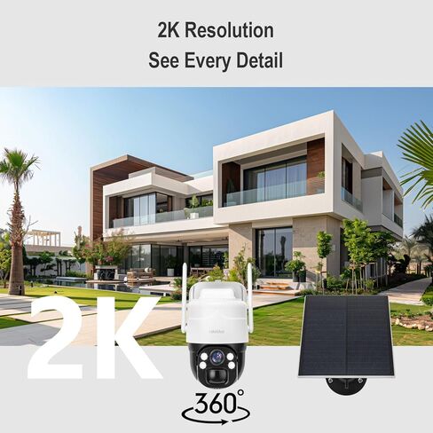 كاميرا أمان تعمل بالطاقة الشمسية لاسلكية في الهواء الطلق 2K، كاميرا أمان تعمل بالبطارية في الخارج، كشف الحركة البشرية PIR، تتبع تلقائي، رؤية ليلية ملونة، صوت ثنائي الاتجاه، تنبيه، 2.4 جيجا واي فاي (2، واي فاي) in Kuwait