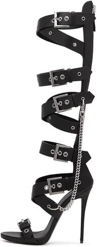 Knee High Strappy Buckle Heels Gladiator Sandals with Chain in Saudi Arabia