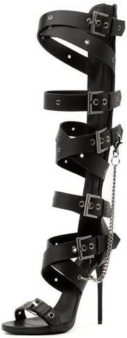 Knee High Strappy Buckle Heels Gladiator Sandals with Chain in Saudi Arabia