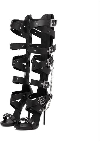 Knee High Strappy Buckle Heels Gladiator Sandals with Chain in Saudi Arabia