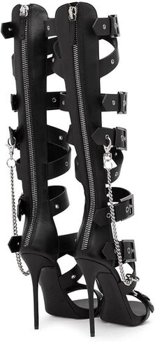 Knee High Strappy Buckle Heels Gladiator Sandals with Chain in Saudi Arabia