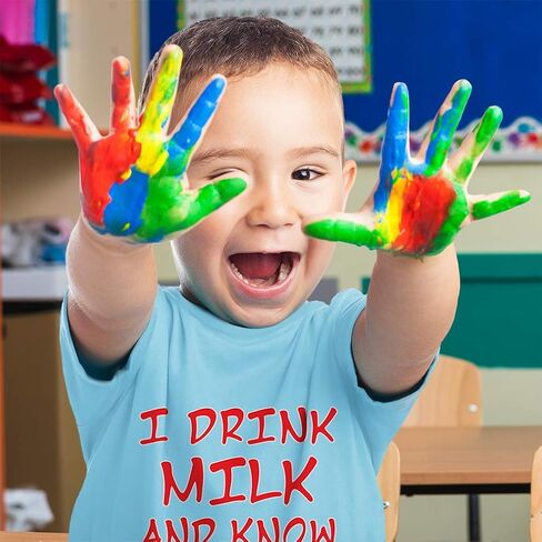 Toddler T-Shirt I Drink Milk and Know Things Funny Humor Cotton Genius Clothes in Saudi Arabia