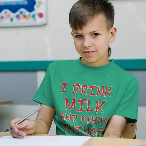 Toddler T-Shirt I Drink Milk and Know Things Funny Humor Cotton Genius Clothes in Saudi Arabia