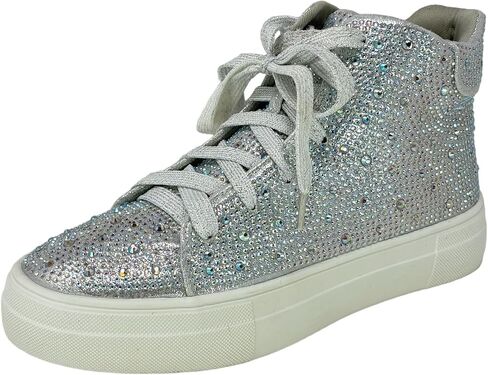 Women's Fashion Rhinestone High Top Lace Up Sneaker Shoes in Saudi Arabia